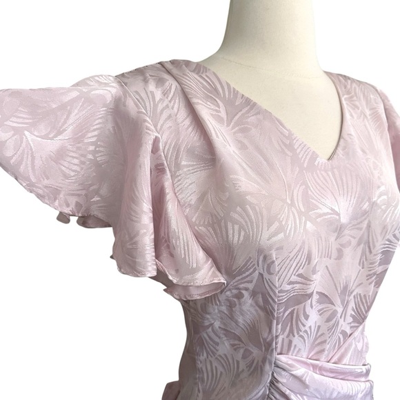 Vintage 80s All That Jazz Powder Pink Party Dress Flutter Sleeves Bow Back - Picture 11 of 16